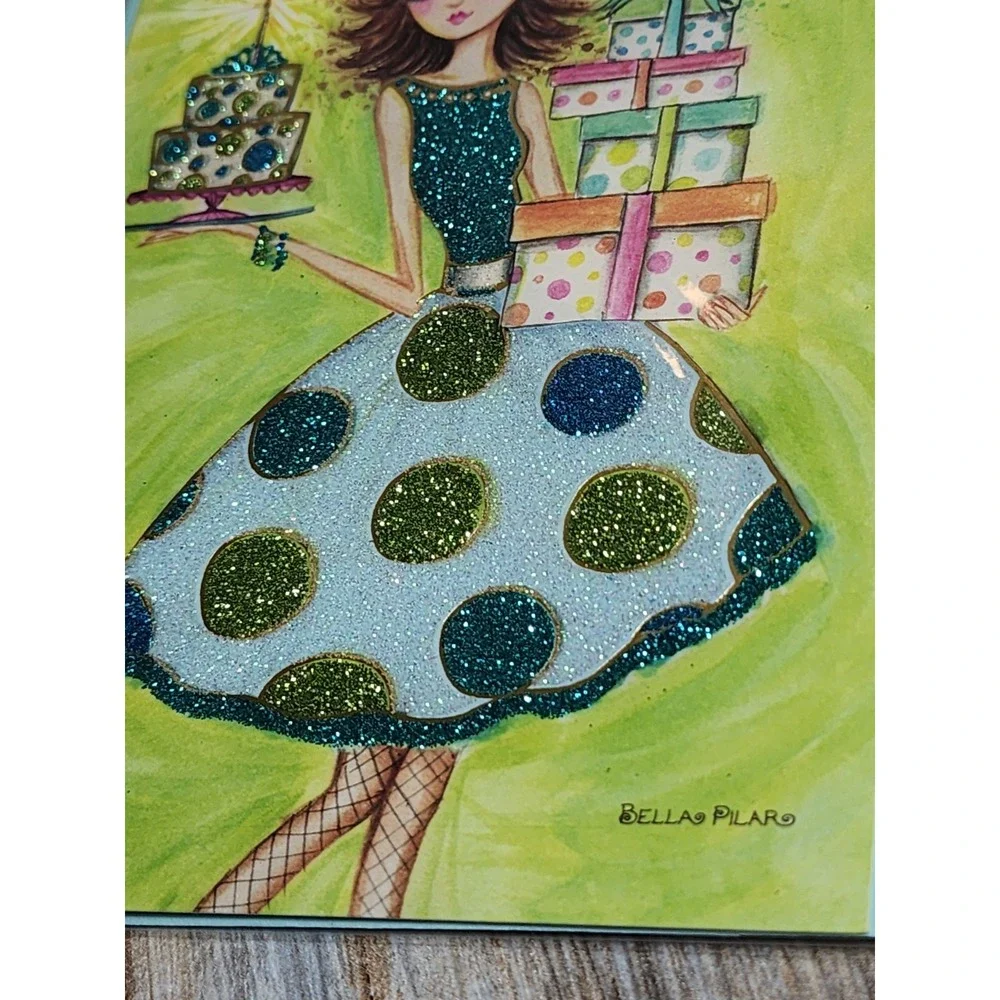 Bella Pilar Designed Papyrus Glittery Beaded Polka Dot‎ Lady Happy Birthday Card